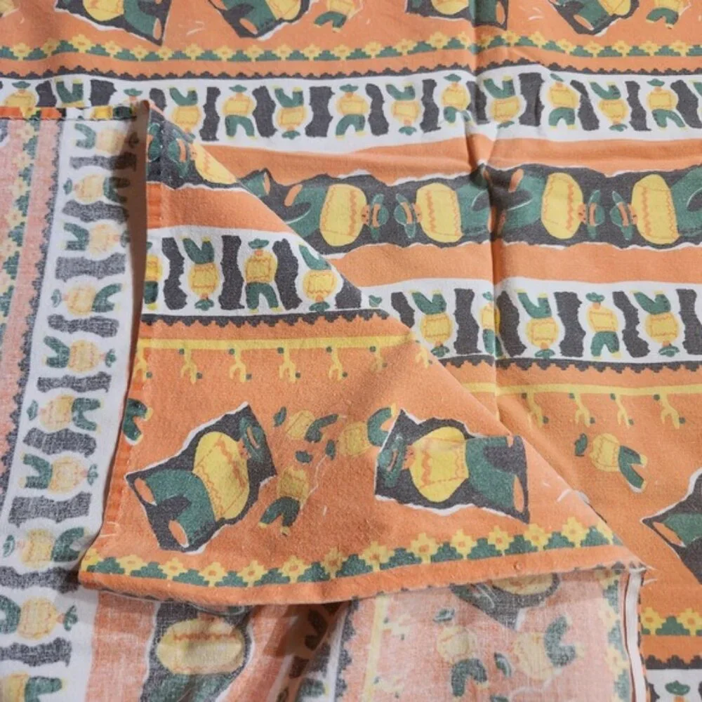 Vintage Southwestern‎ Mexican Novelty Print Tablecloth Orange Green 56